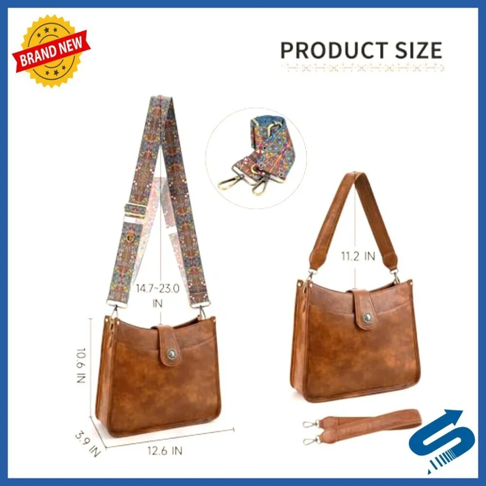 Vegan Leather Hobo Bag Crossbody Purse Trendy Boho Two Strap Design - Picture 6 of 7